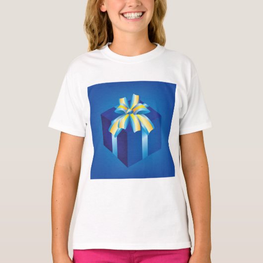 Blauwe geschenkdoos met geel en Aqua-lint T-shirt (Voorkant)