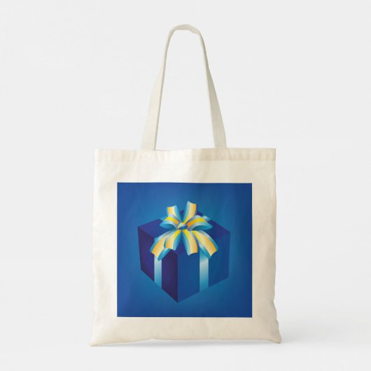 Blauwe geschenkdoos met geel en Aqua-lint Tote Bag (Achterkant)