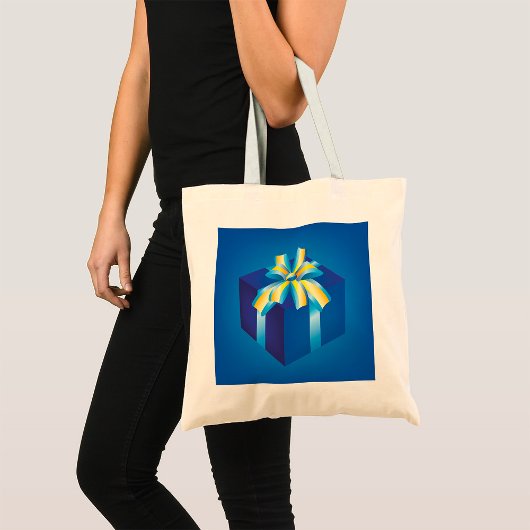 Blauwe geschenkdoos met geel en Aqua-lint Tote Bag