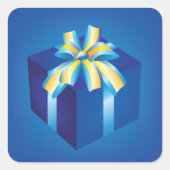 Blauwe geschenkdoos met geel en Aqua-lint Vierkante Sticker (Voorkant)