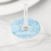 Blauwe Gesimuleerde Marmeren Print Wijn Glas Label (Dichtbij)
