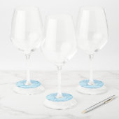 Blauwe Gesimuleerde Marmeren Print Wijn Glas Label (Set)