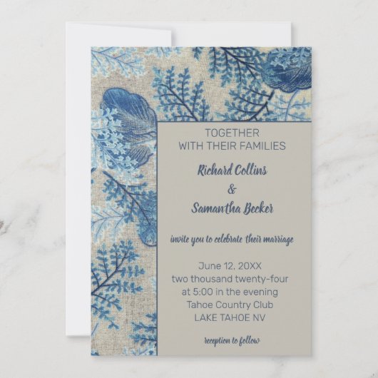 Blauwe gestikte bloem kaart (Voorkant)