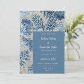 Blauwe gestikte bloemenbruiloft Bewaar de datum Save The Date (Staand voorkant)