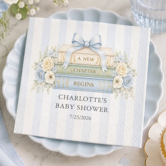 Blauwe gestreepte babyshower papieren servet