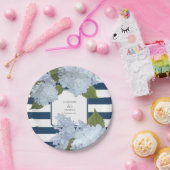 Blauwe, gestreepte brandkranen, met handdop papieren bordje (Feest)