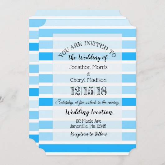 Blauwe gestreepte bruiloft kaart (Voorkant / Achterkant)