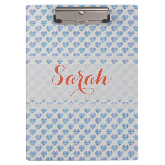 Blauwe gestreepte harten op kiezelgrijs klembord (Voorkant)