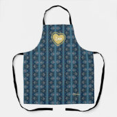 Blauwe gestreepte LOVE schort van Poet Adiela Akoo (Voorkant)