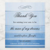 Blauwe gestreepte moeder in wettige weddenschap Wi Wijn Etiket (Enkel label)