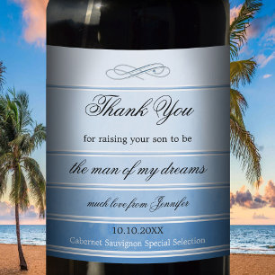 Blauwe gestreepte moeder in wettige weddenschap Wi Wijn Etiket