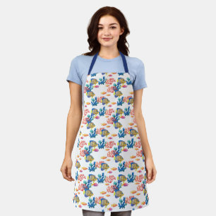Blauwe gestreepte tropische vis, koraalrif patroon schort