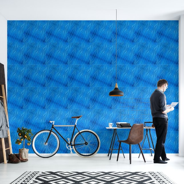 Blauwe gevarieerde lijnen behang (Woonkamer)