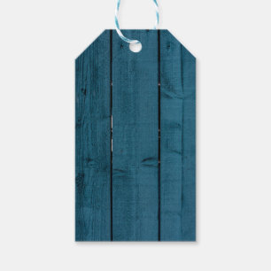 Blauwe geverfde houten planken cadeaulabel