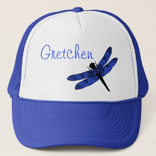 Blauwe gevleugelde libel trucker pet (Voorkant)