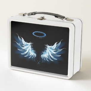 Blauwe Ggloed Angel Wings op zwarte achtergrond