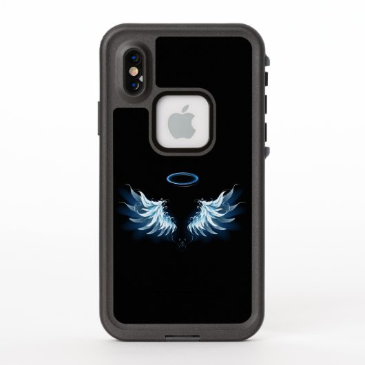 Blauwe Ggloed Angel Wings op zwarte achtergrond (Achterkant)