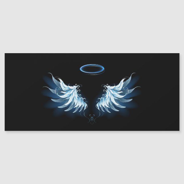 Blauwe Ggloed Angel Wings op zwarte achtergrond (Voorkant)