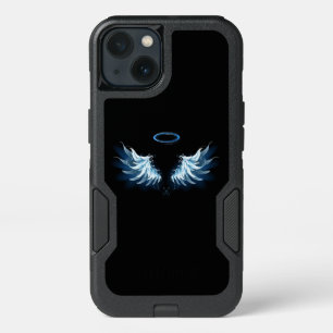 Blauwe Ggloed Angel Wings op zwarte achtergrond