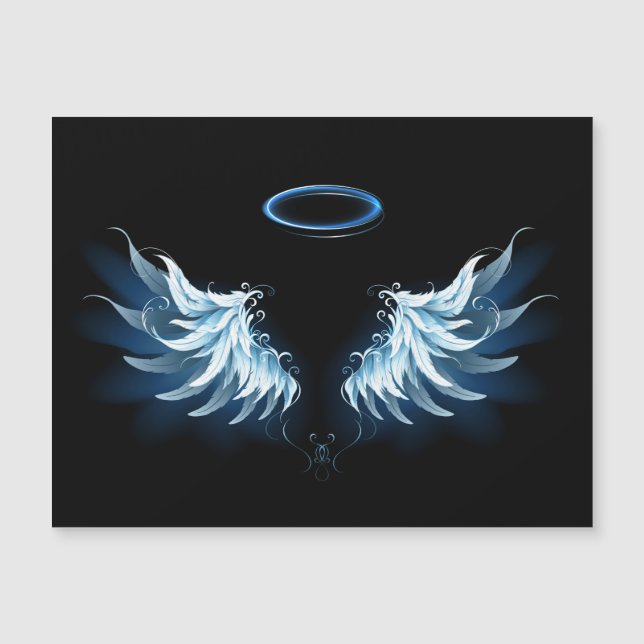 Blauwe Ggloed Angel Wings op zwarte achtergrond (Voorkant)