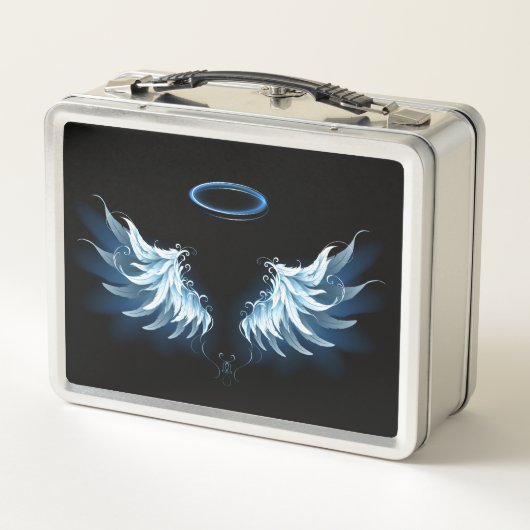 Blauwe Ggloed Angel Wings op zwarte achtergrond (Achterkant)