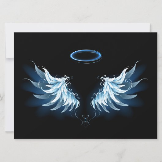 Blauwe Ggloed Angel Wings op zwarte achtergrond Aankondiging (Voorkant)