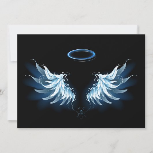 Blauwe Ggloed Angel Wings op zwarte achtergrond Aankondiging (Voorkant)