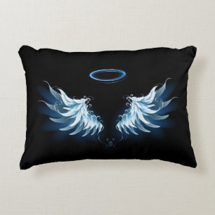 Blauwe Ggloed Angel Wings op zwarte achtergrond Accent Kussen