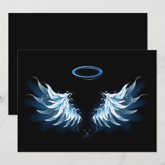Blauwe Ggloed Angel Wings op zwarte achtergrond Advieskaart (Voorkant / Achterkant)