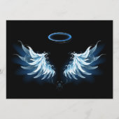 Blauwe Ggloed Angel Wings op zwarte achtergrond Advieskaart (Voorkant)