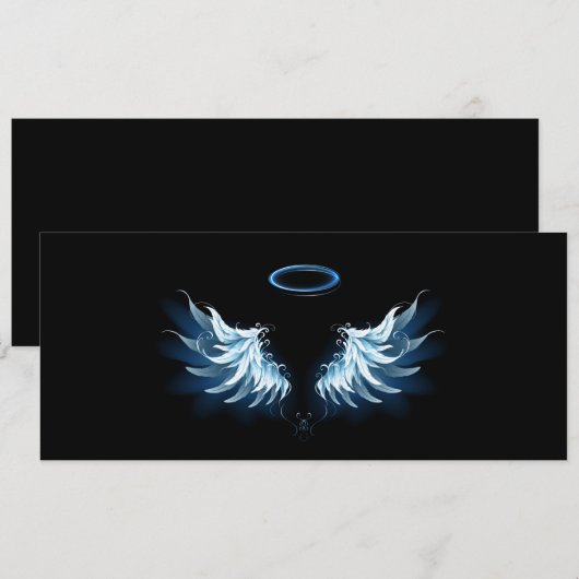 Blauwe Ggloed Angel Wings op zwarte achtergrond Advieskaart (Voorkant / Achterkant)