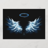 Blauwe Ggloed Angel Wings op zwarte achtergrond Advieskaart (Voorkant)