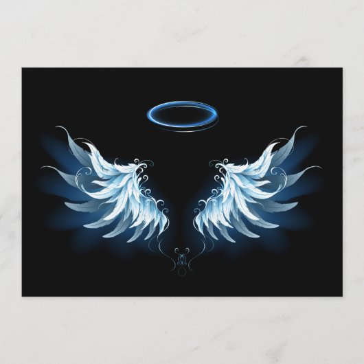 Blauwe Ggloed Angel Wings op zwarte achtergrond Advieskaart (Voorkant)