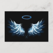 Blauwe Ggloed Angel Wings op zwarte achtergrond Advieskaart (Voorkant)