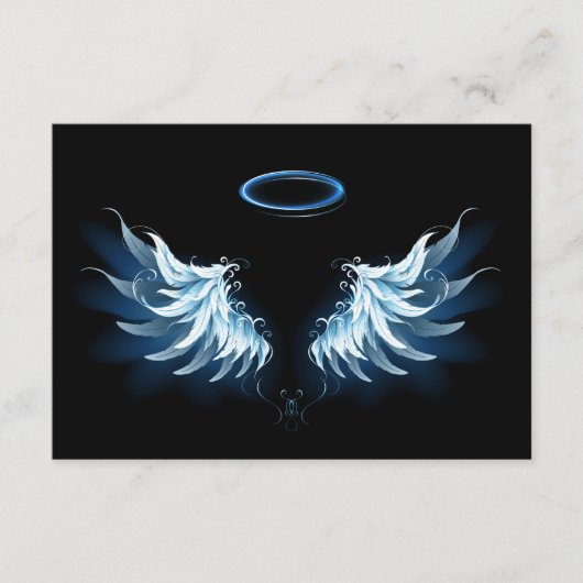 Blauwe Ggloed Angel Wings op zwarte achtergrond Advieskaart (Voorkant)