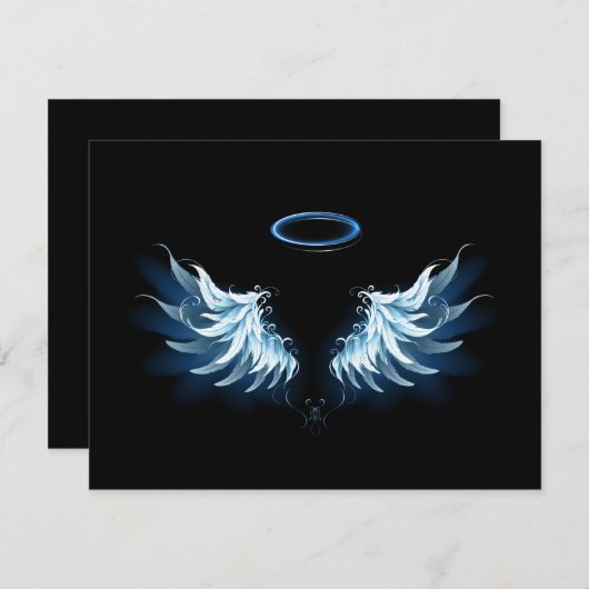 Blauwe Ggloed Angel Wings op zwarte achtergrond Advieskaart (Voorkant / Achterkant)