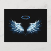 Blauwe Ggloed Angel Wings op zwarte achtergrond Advieskaart (Voorkant)