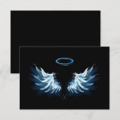 Blauwe Ggloed Angel Wings op zwarte achtergrond Advieskaart (Voorkant / Achterkant)