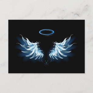 Blauwe Ggloed Angel Wings op zwarte achtergrond Advieskaart