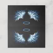 Blauwe Ggloed Angel Wings op zwarte achtergrond Afsprakenkaart (Buitenkant ongevouwen)