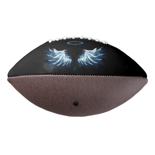 Blauwe Ggloed Angel Wings op zwarte achtergrond American Football (Gedraaid 270)