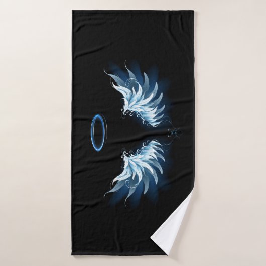 Blauwe Ggloed Angel Wings op zwarte achtergrond Badhanddoek (Badhanddoek)