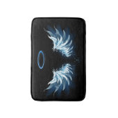Blauwe Ggloed Angel Wings op zwarte achtergrond Badmat (Voorkant Verticaal)