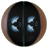 Blauwe Ggloed Angel Wings op zwarte achtergrond Basketbal (Verticaal)
