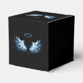 Blauwe Ggloed Angel Wings op zwarte achtergrond Bedankdoosjes (Achterkant)
