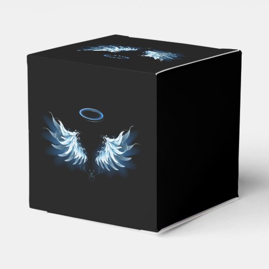 Blauwe Ggloed Angel Wings op zwarte achtergrond Bedankdoosjes (Achterkant)