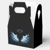 Blauwe Ggloed Angel Wings op zwarte achtergrond Bedankdoosjes (Geopend)