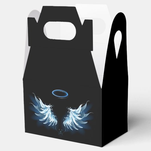 Blauwe Ggloed Angel Wings op zwarte achtergrond Bedankdoosjes (Geopend)