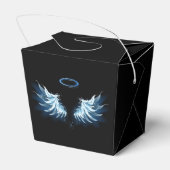 Blauwe Ggloed Angel Wings op zwarte achtergrond Bedankdoosjes (Achterkant)