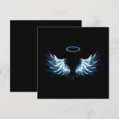 Blauwe Ggloed Angel Wings op zwarte achtergrond Bedankkaart (Voorkant / Achterkant)
